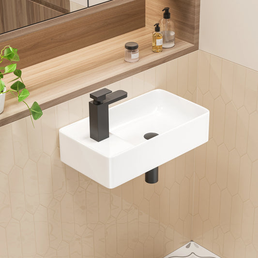 Turner 18" x 10" White Ceramic Rectangular Wall Mount & Vessel Bathroom Sink