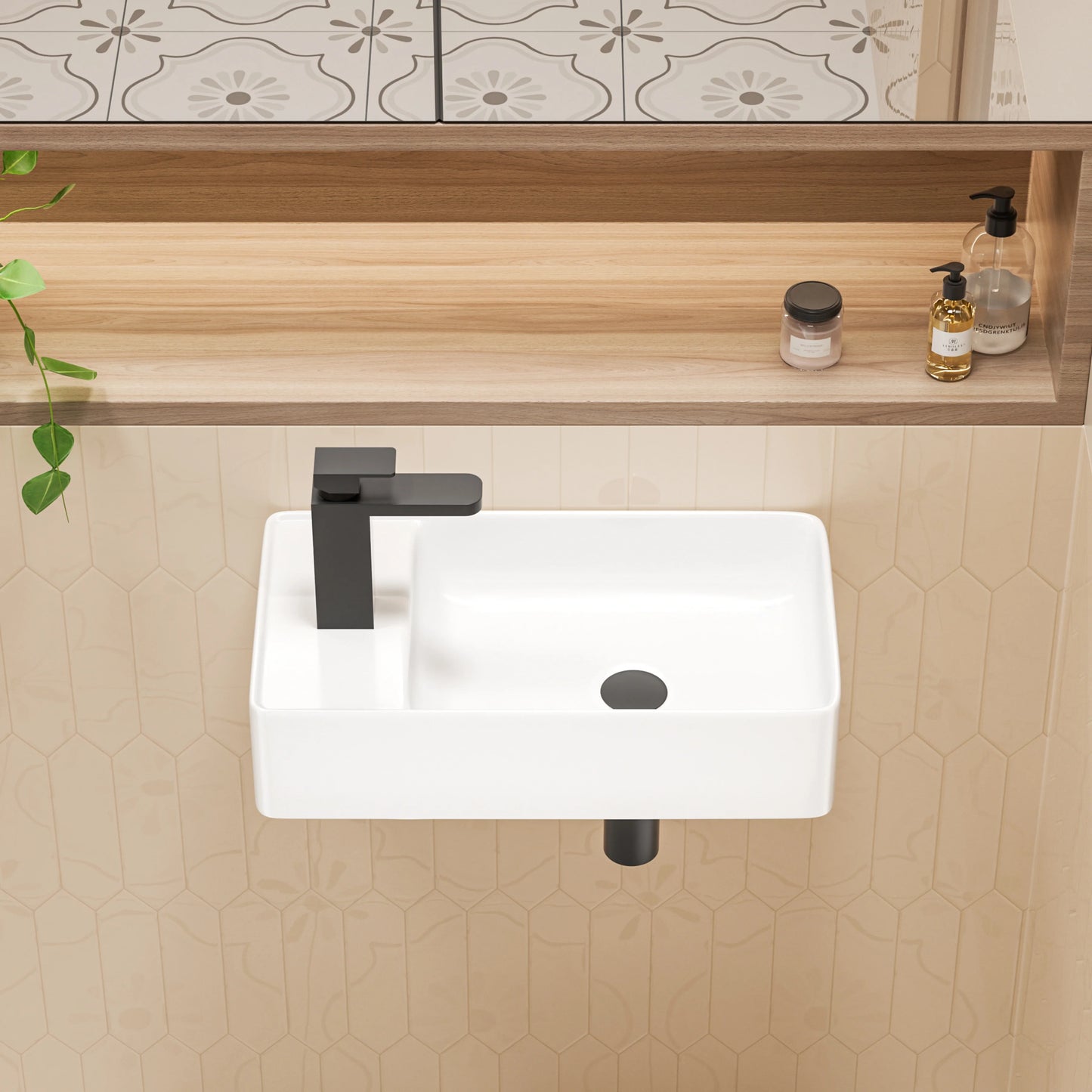Turner 18" x 10" White Ceramic Rectangular Wall Mount & Vessel Bathroom Sink
