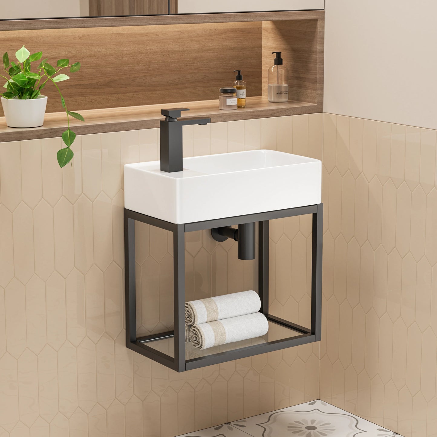 Turner 18" x 10" White Ceramic Rectangular Wall Mount & Vessel Bathroom Sink
