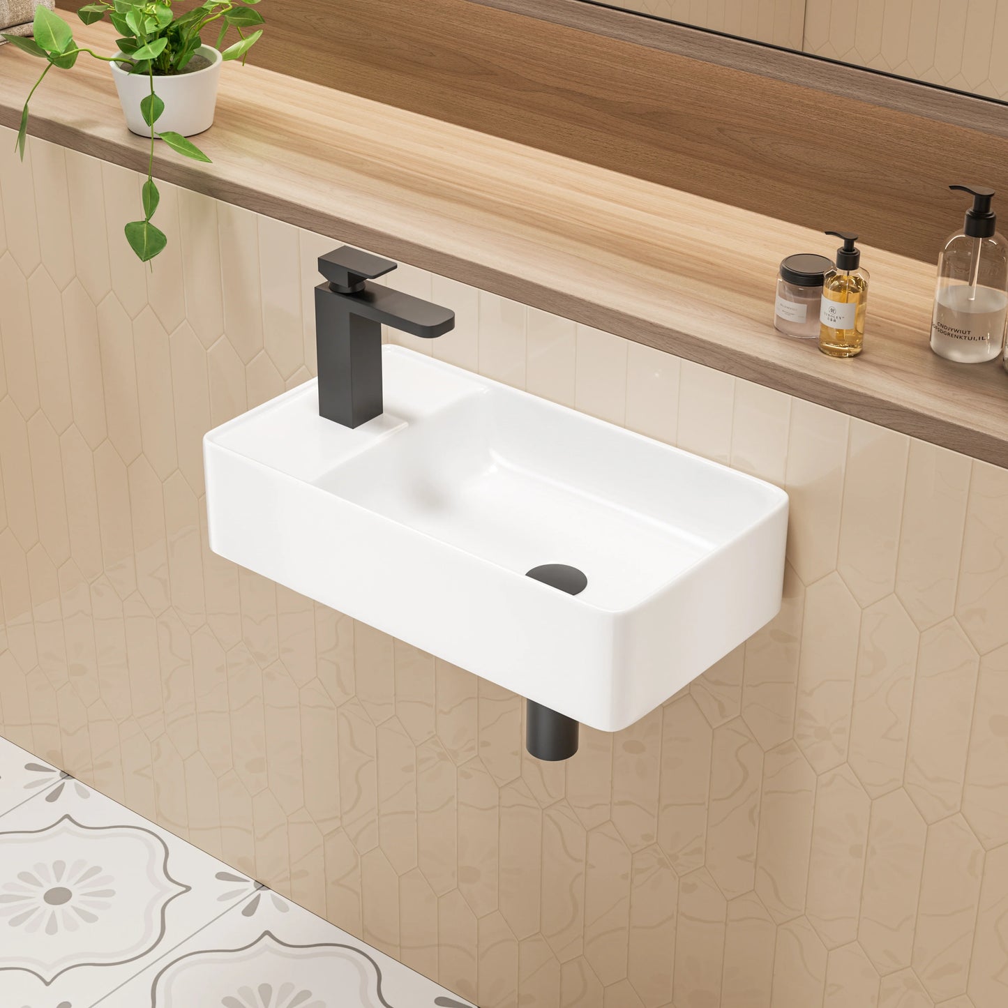 Turner 18" x 10" White Ceramic Rectangular Wall Mount & Vessel Bathroom Sink