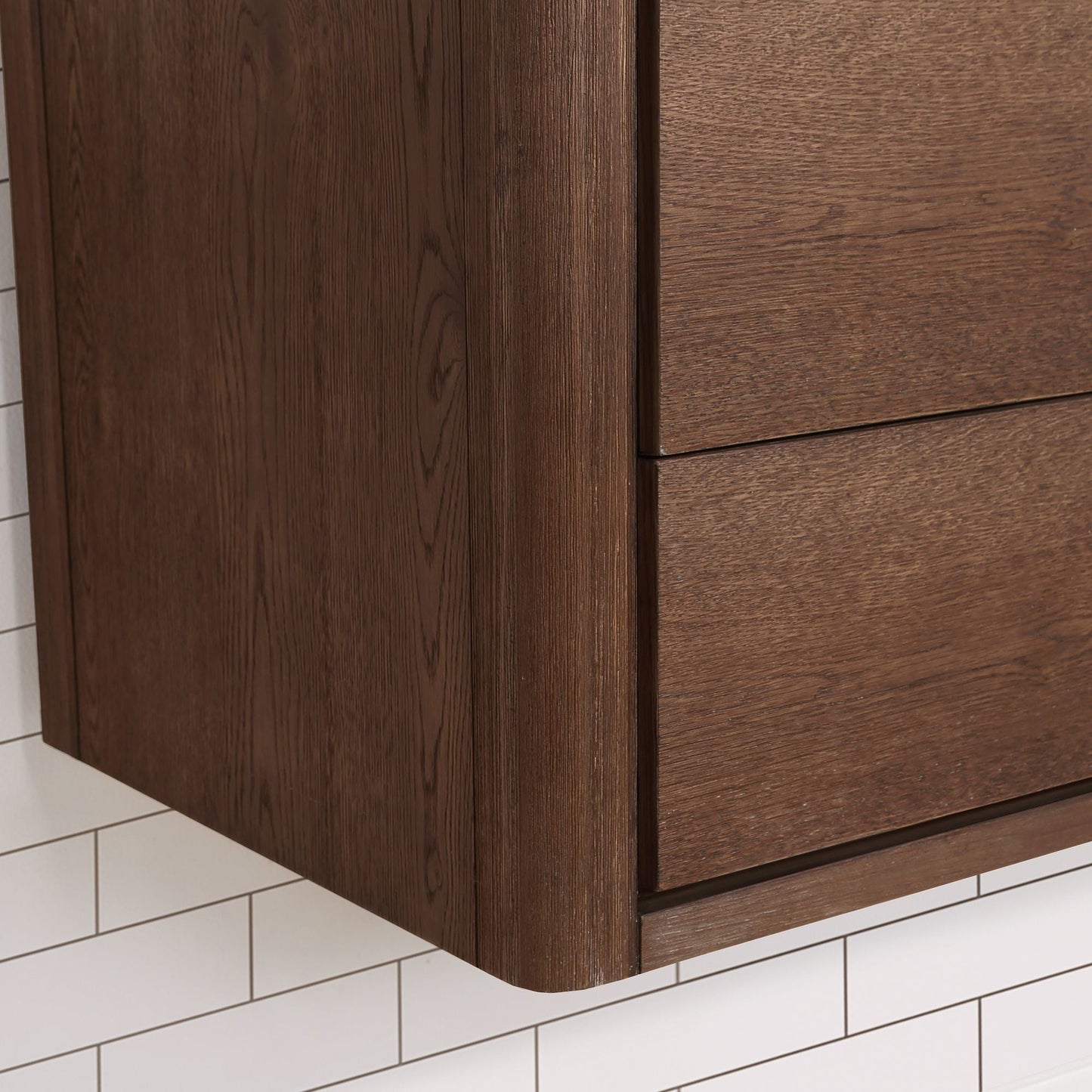Cristo 55" Floating Single Bath Vanity in Aged Dark Brown Oak with Fish Maw White Quartz Stone Top