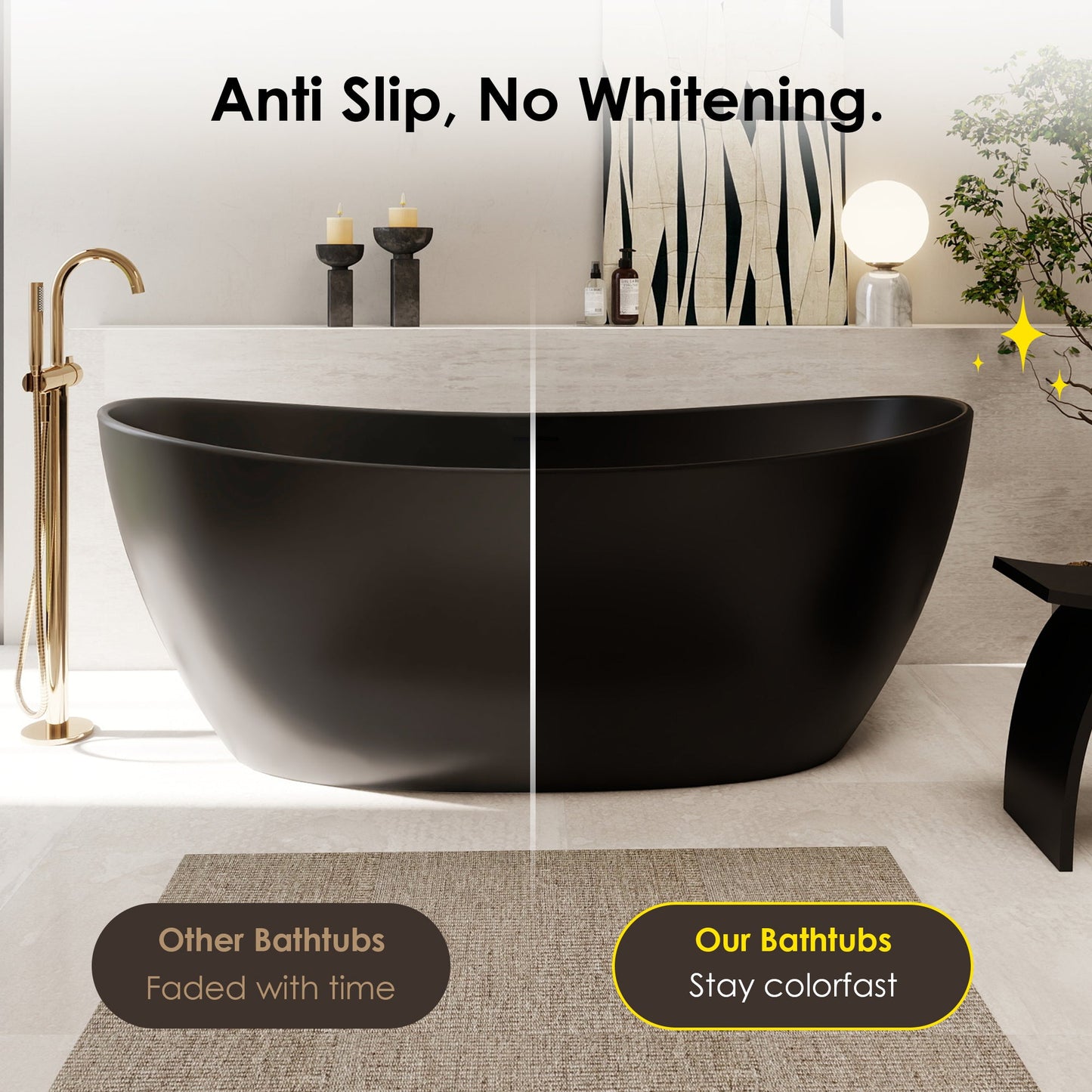 Giselle 65" x 34" Freestanding Solid Surface Soaking Bathtub with Drain and Integrated Overflow