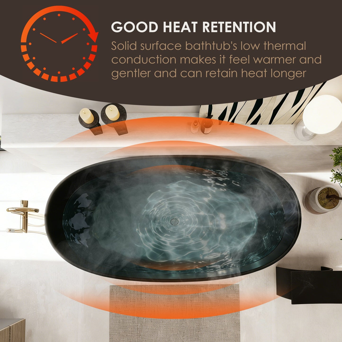 Giselle 65" x 34" Freestanding Solid Surface Soaking Bathtub with Drain and Integrated Overflow