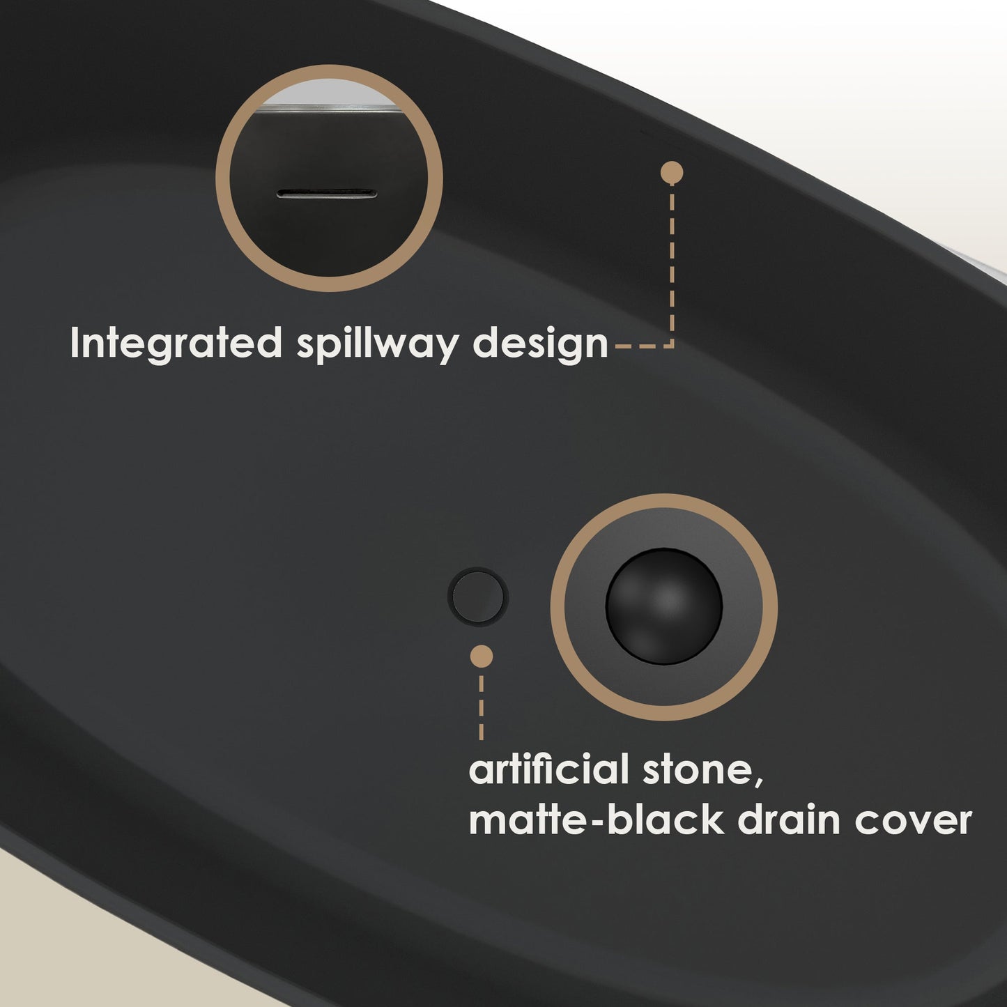 Giselle 65" x 34" Freestanding Solid Surface Soaking Bathtub with Drain and Integrated Overflow