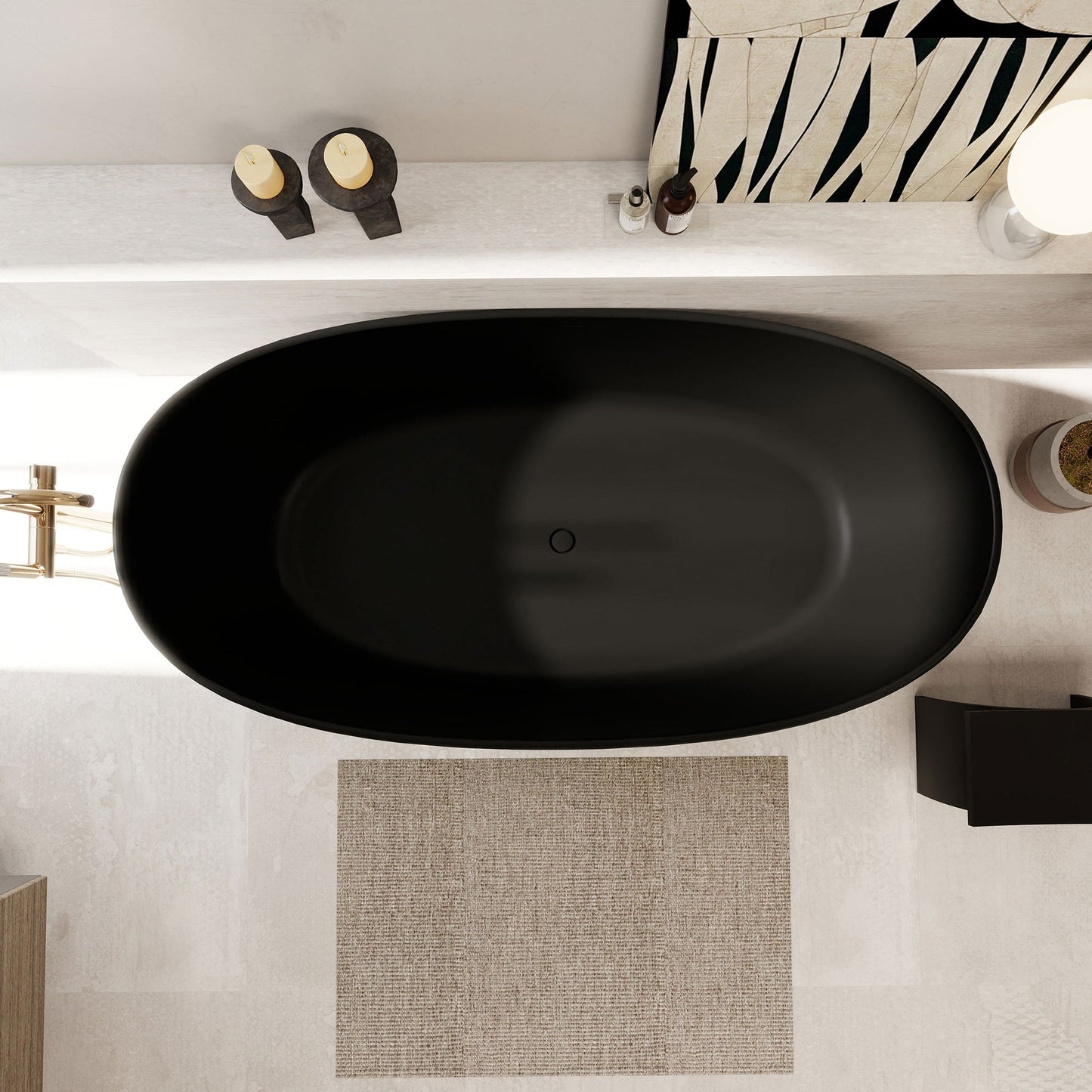 Giselle 65" x 34" Freestanding Solid Surface Soaking Bathtub with Drain and Integrated Overflow