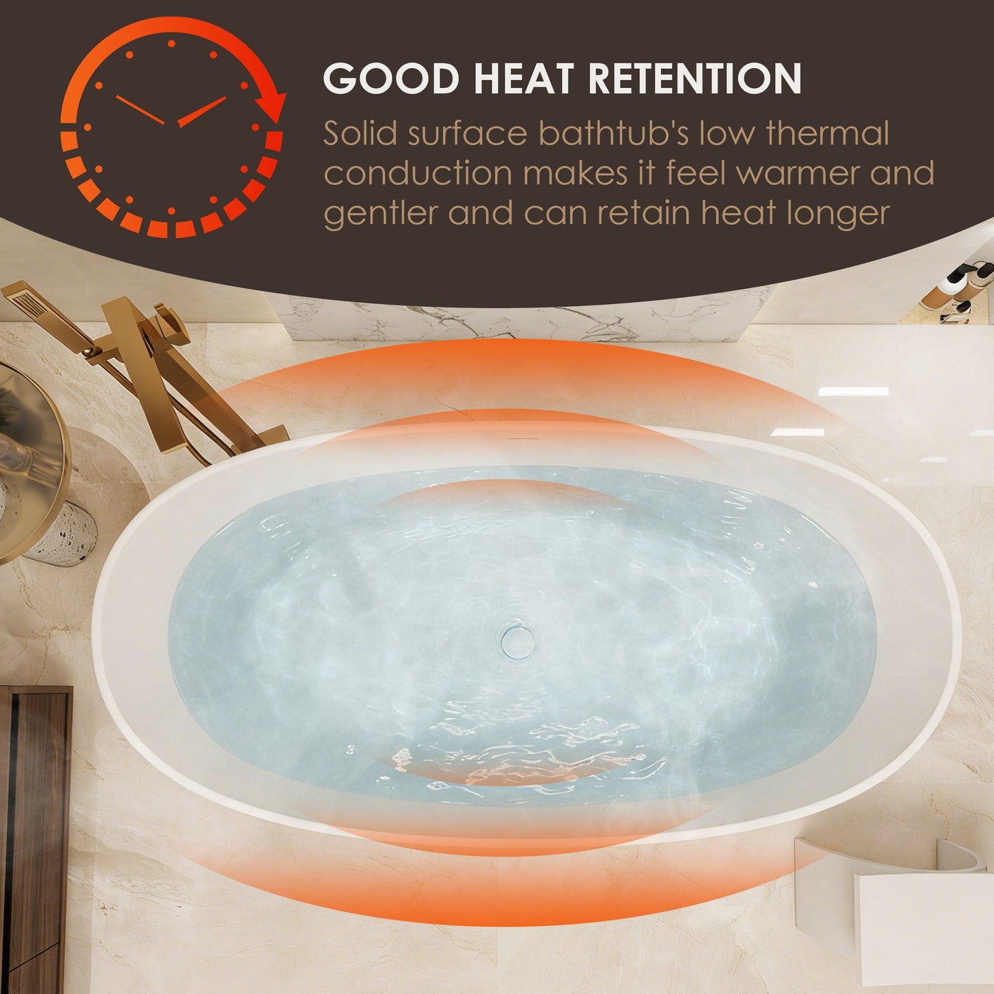 Giselle 65" x 34" Freestanding Solid Surface Soaking Bathtub with Drain and Integrated Overflow