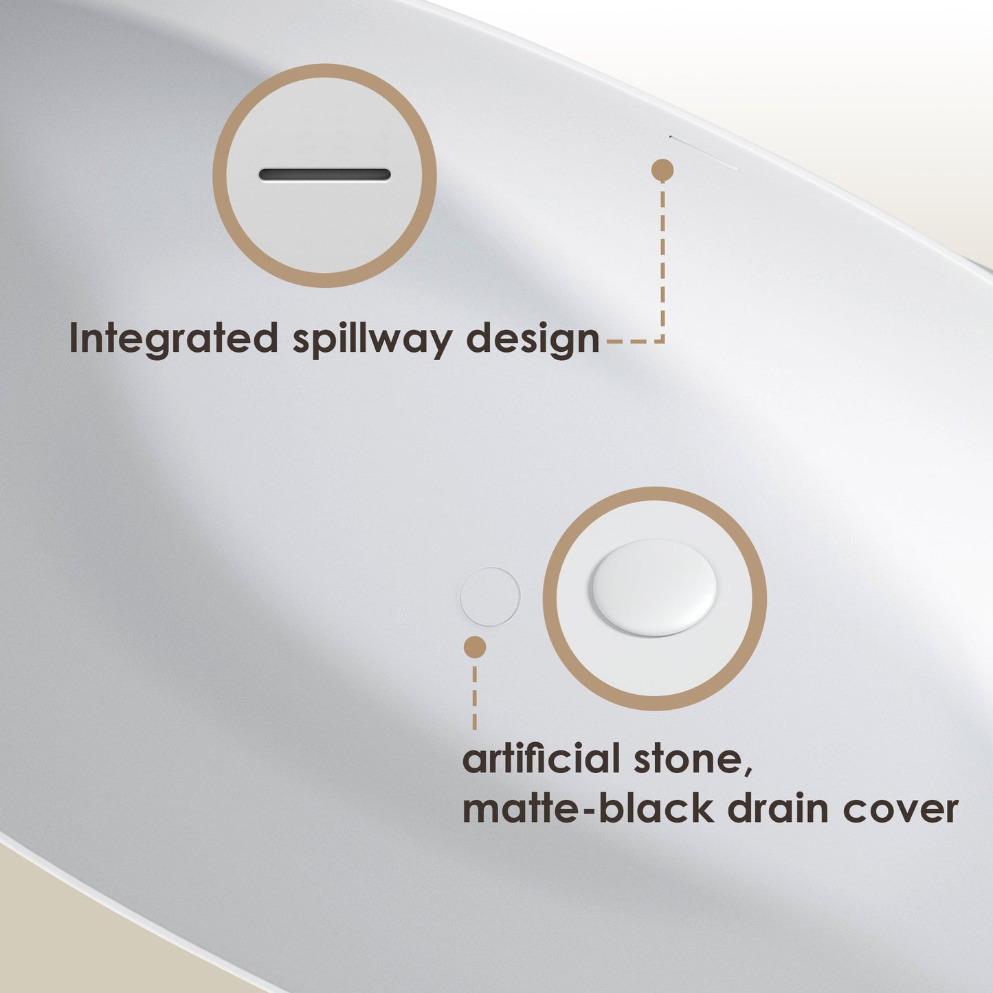 Giselle 65" x 34" Freestanding Solid Surface Soaking Bathtub with Drain and Integrated Overflow
