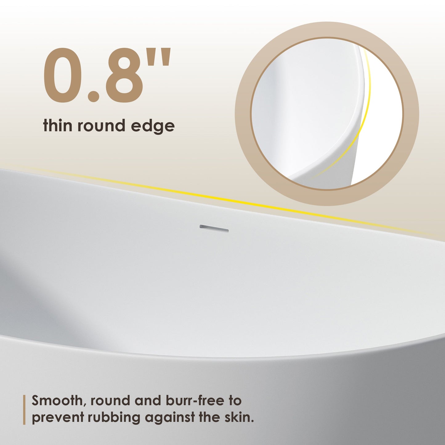 Giselle 65" x 34" Freestanding Solid Surface Soaking Bathtub with Drain and Integrated Overflow