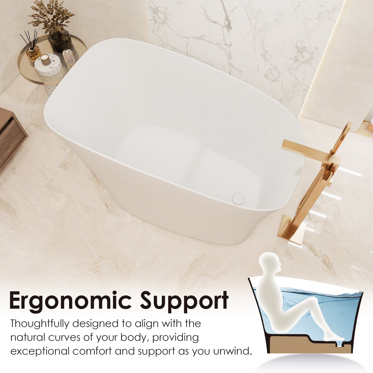 Pierre 51" x 29" Freestanding Solid Surface Japanese Soaking Bathtub in Matte White with Seat
