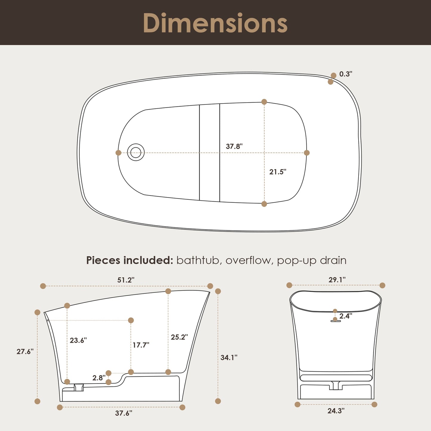 Pierre 51" x 29" Freestanding Solid Surface Japanese Soaking Bathtub in Matte White with Seat