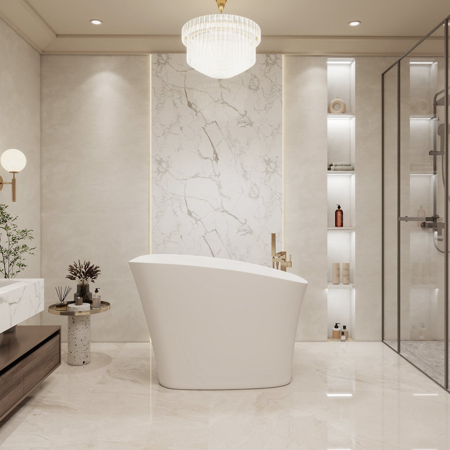 Pierre 51" x 29" Freestanding Solid Surface Japanese Soaking Bathtub in Matte White with Seat