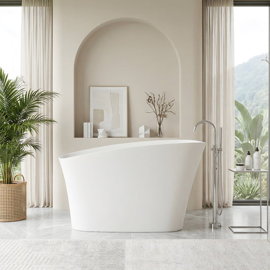 Pierre 51" x 29" Freestanding Solid Surface Japanese Soaking Bathtub in Matte White with Seat
