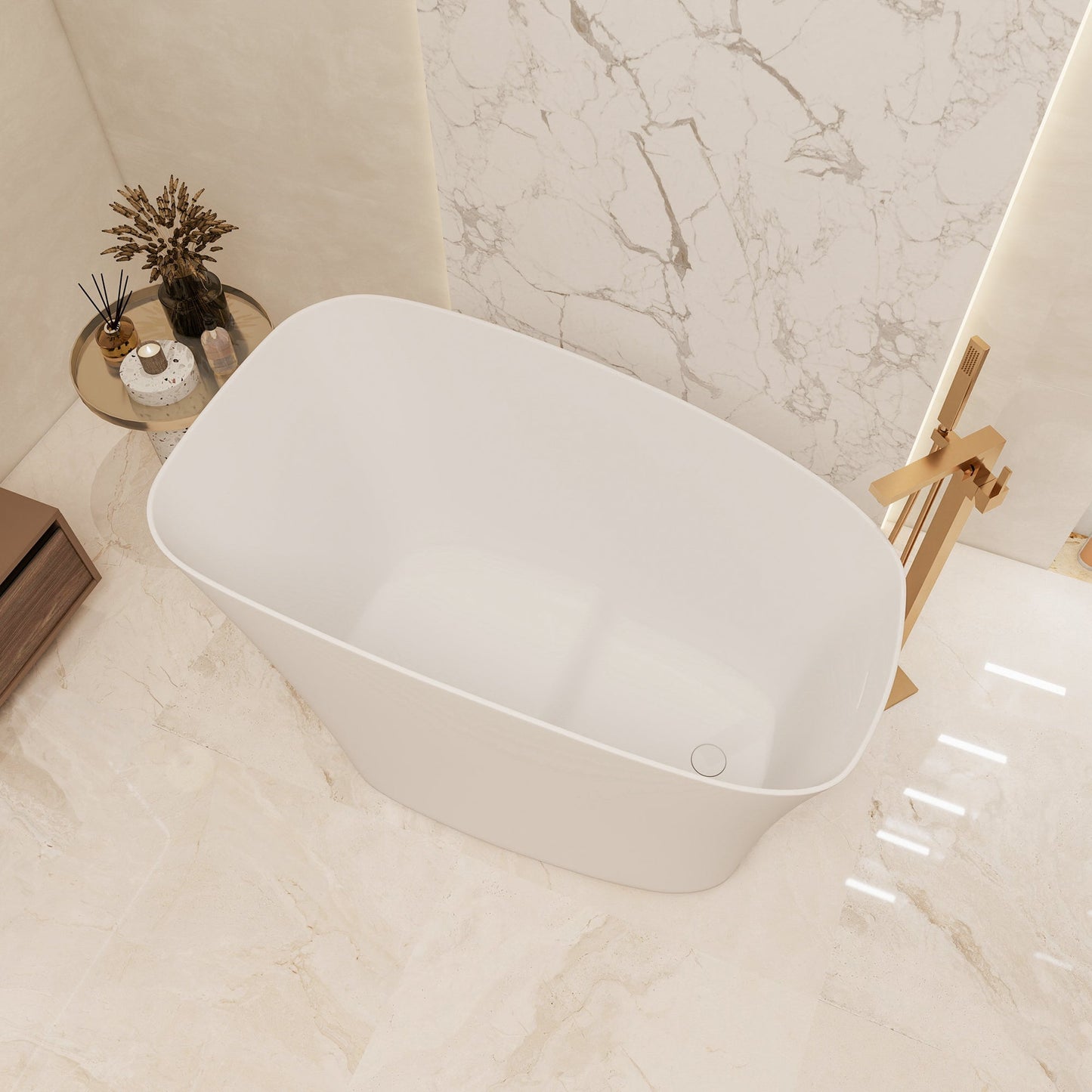 Pierre 51" x 29" Freestanding Solid Surface Japanese Soaking Bathtub in Matte White with Seat