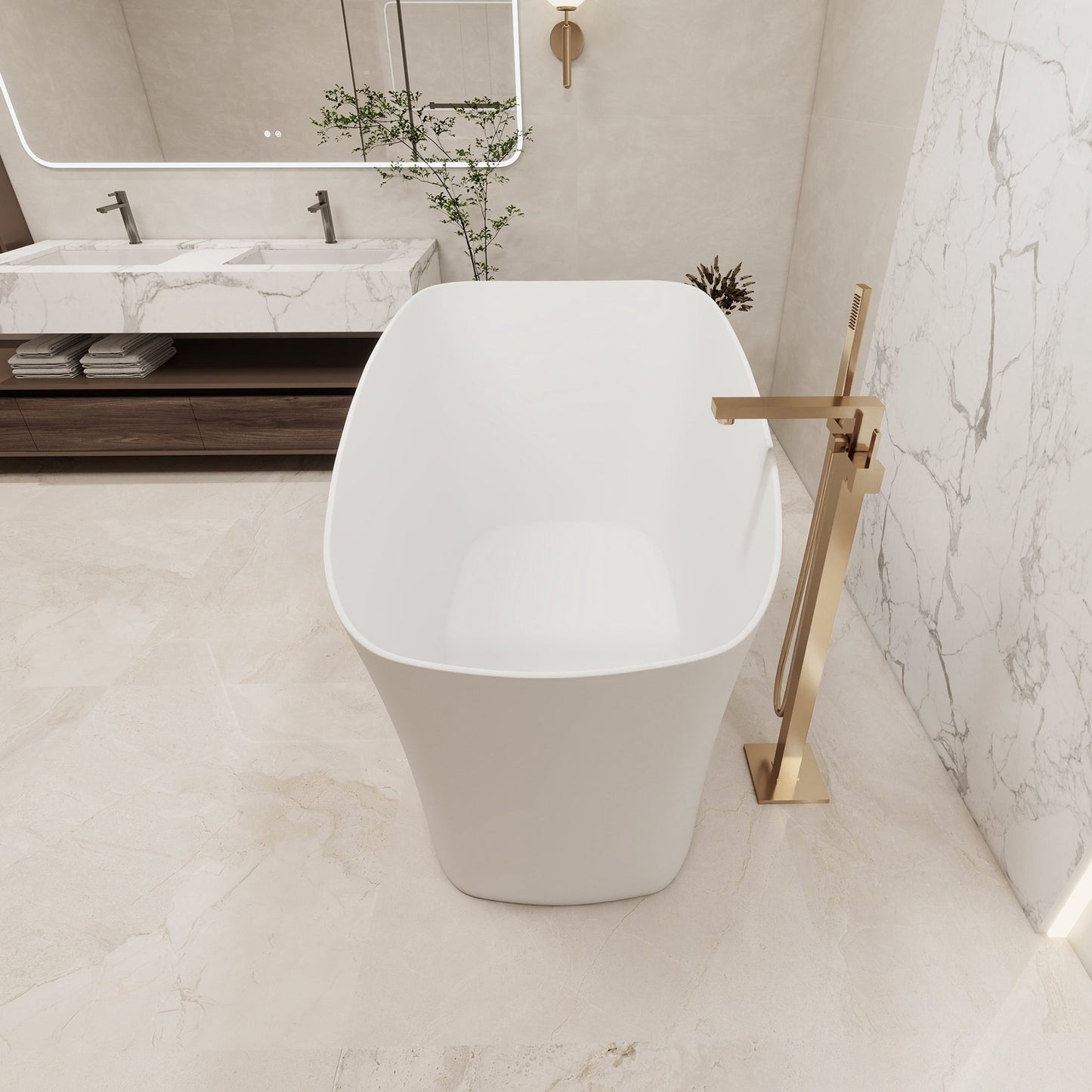 Pierre 51" x 29" Freestanding Solid Surface Japanese Soaking Bathtub in Matte White with Seat