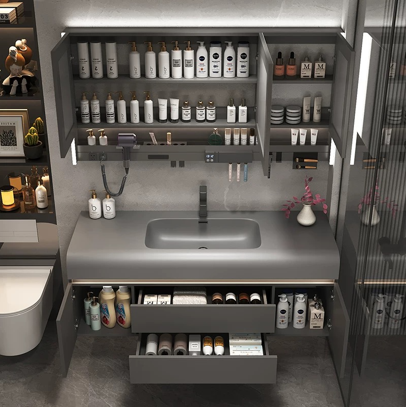 Modern Luxury Villa Bathroom Set With Cabinets & Smart Mirror