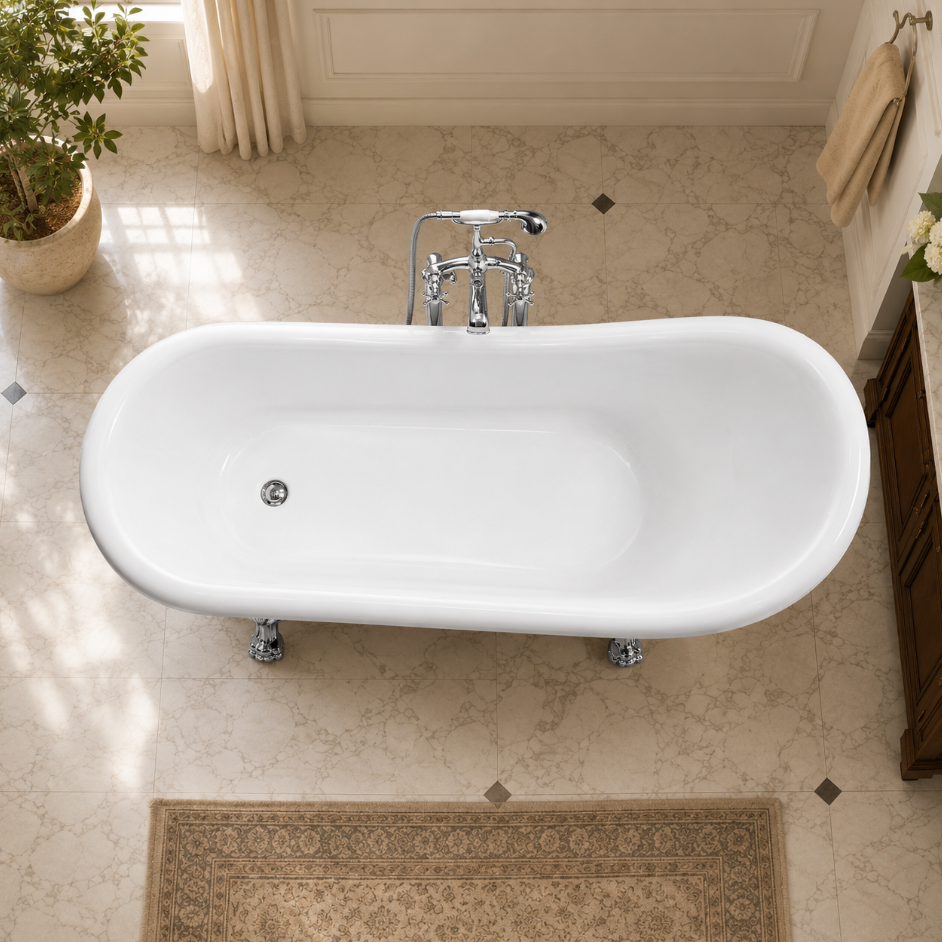 Clawfoot Bathtub with Chrome Eagle Feet | Luxury Victorian Bathroom 170cm