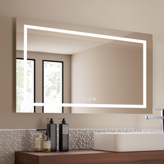 32 x 24 Inch Frameless Rectangle Backlit Mirror | Defogger & Touch Screen Bathroom LED Mirror