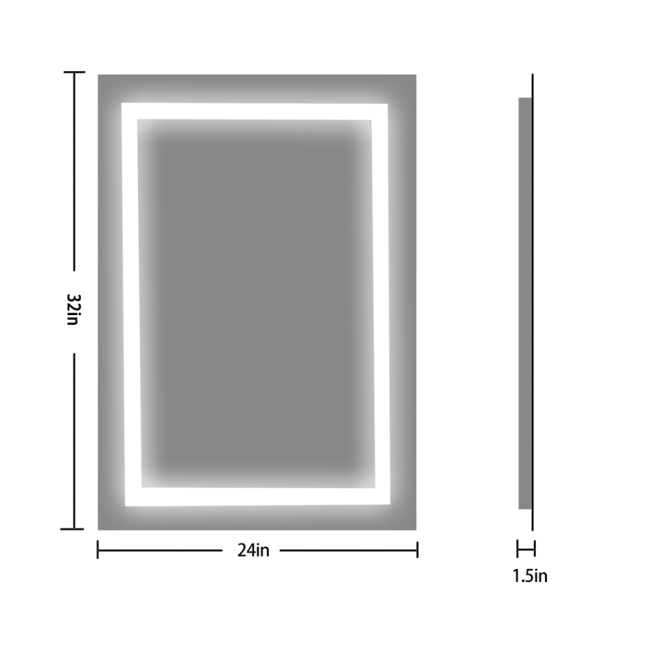 32 x 24 Inch Frameless Rectangle Backlit Mirror | Defogger & Touch Screen Bathroom LED Mirror