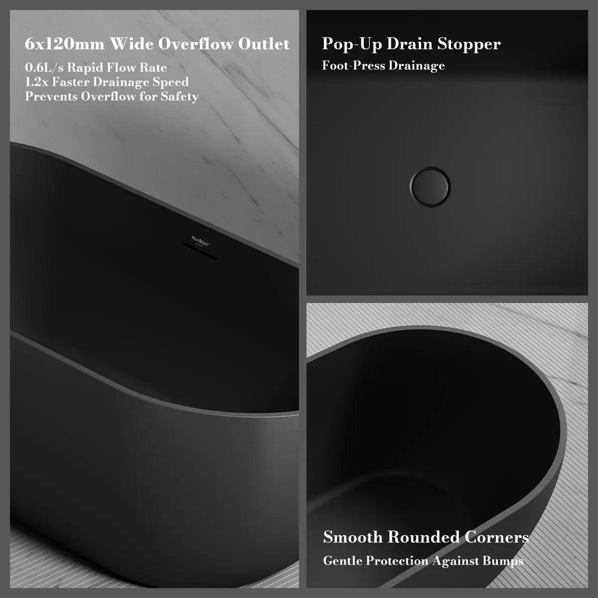 51.2-67.7 Inch MonBlari Acrylic Freestanding Bathtub