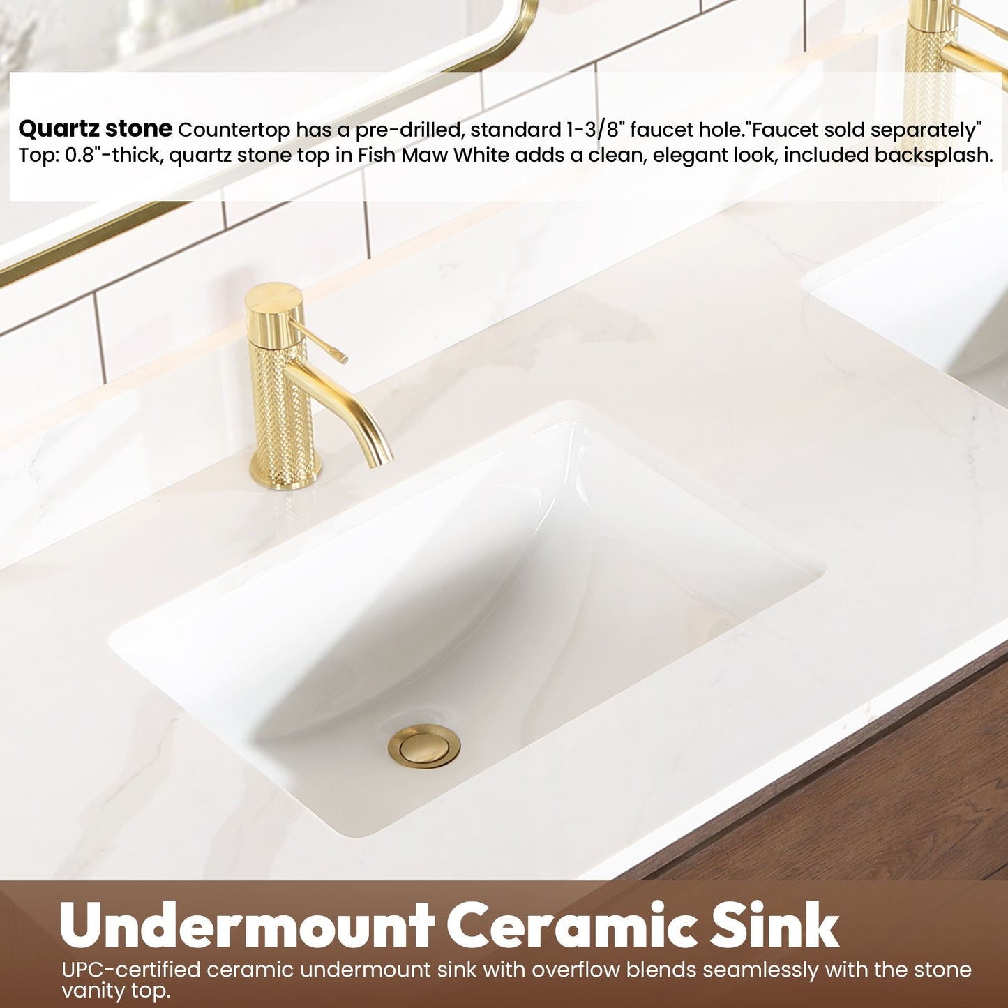 Cristo 60M" Floating Double Bath Vanity in Aged Dark Brown Oak with Fish Maw White Quartz Stone Top