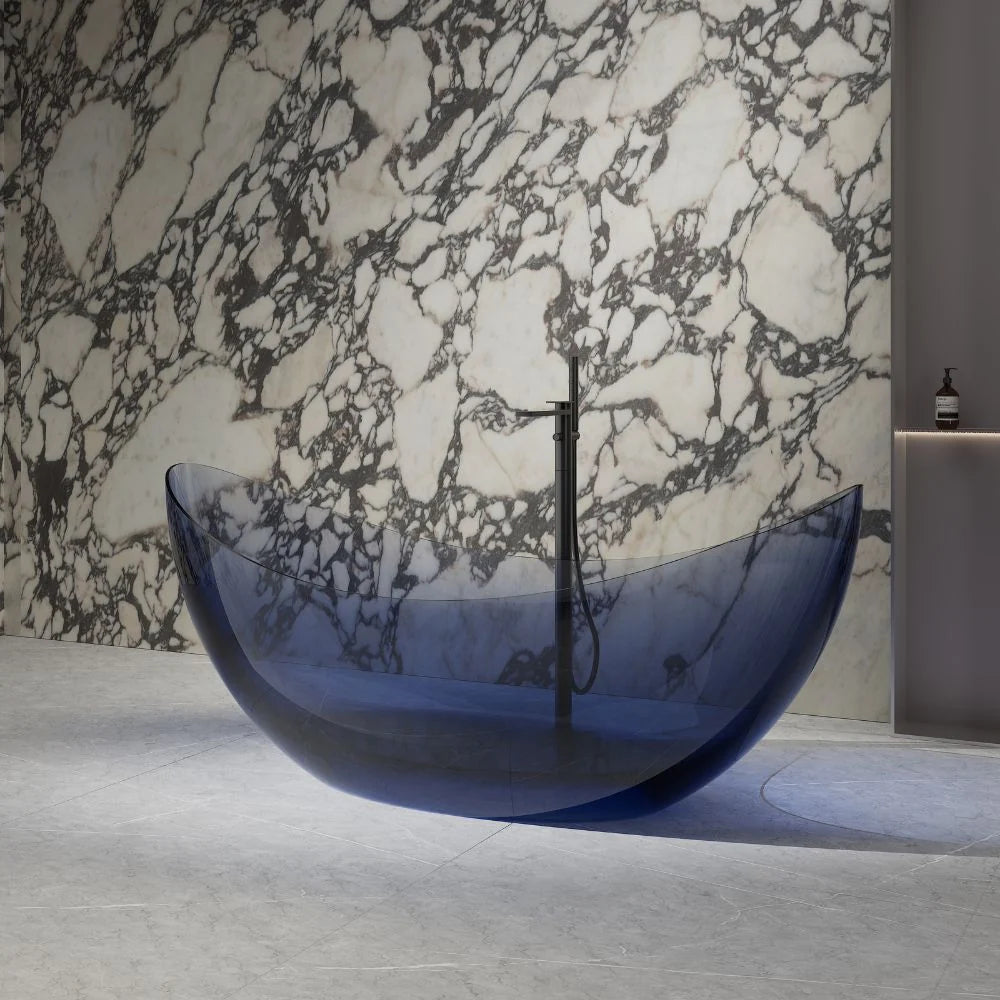 70.9" Monblari Blue Resin Bathtub | Soaking Luxury Freestanding Bathtub