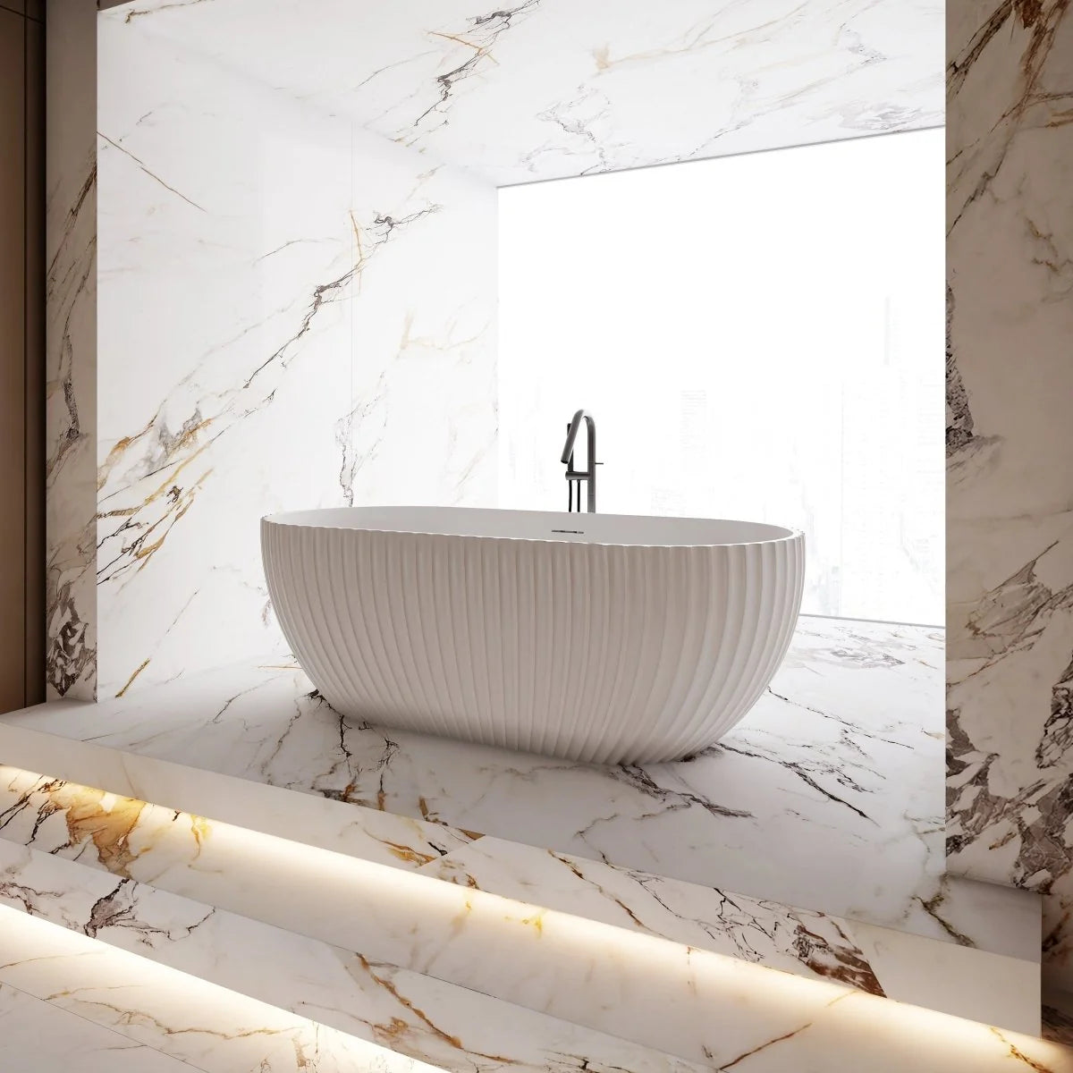 67 Inch MonBlari Acrylic Freestanding Bathtub Fluted | Glossy White