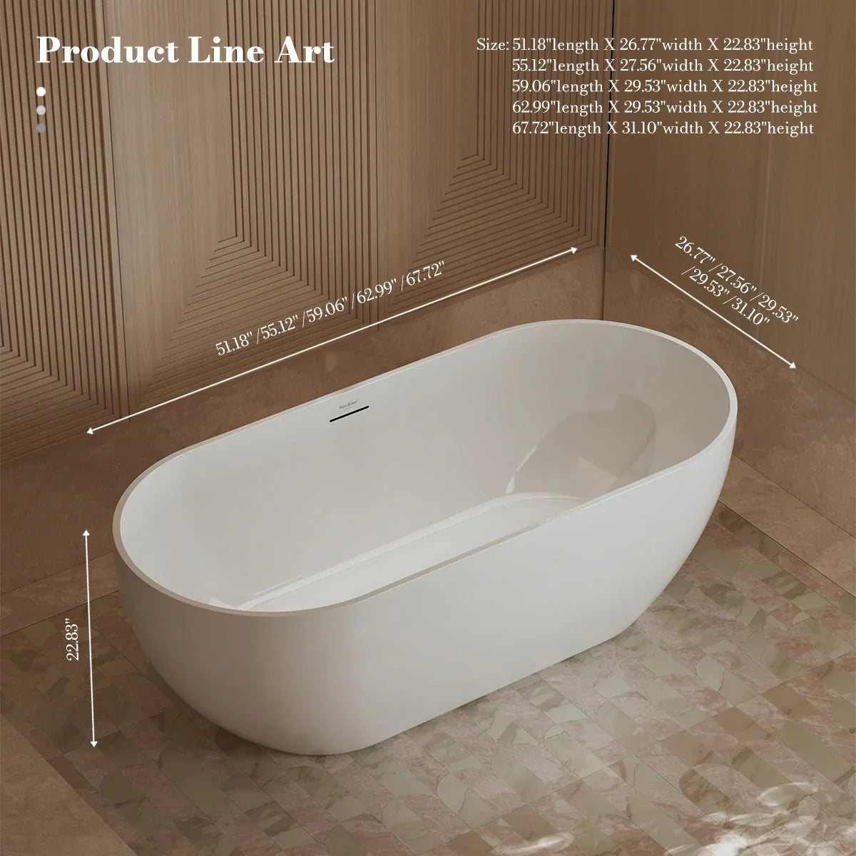 51.2-67.7 Inch MonBlari Acrylic Freestanding Bathtub