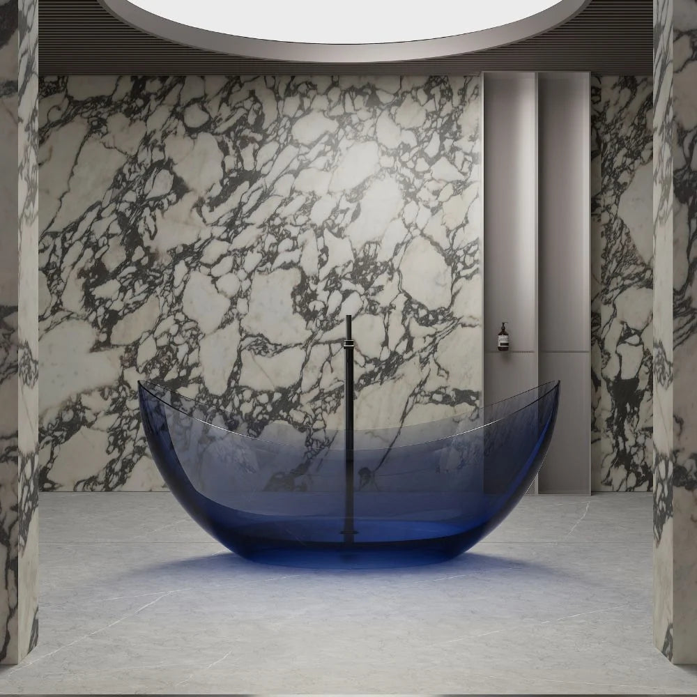 70.9" Monblari Blue Resin Bathtub | Soaking Luxury Freestanding Bathtub