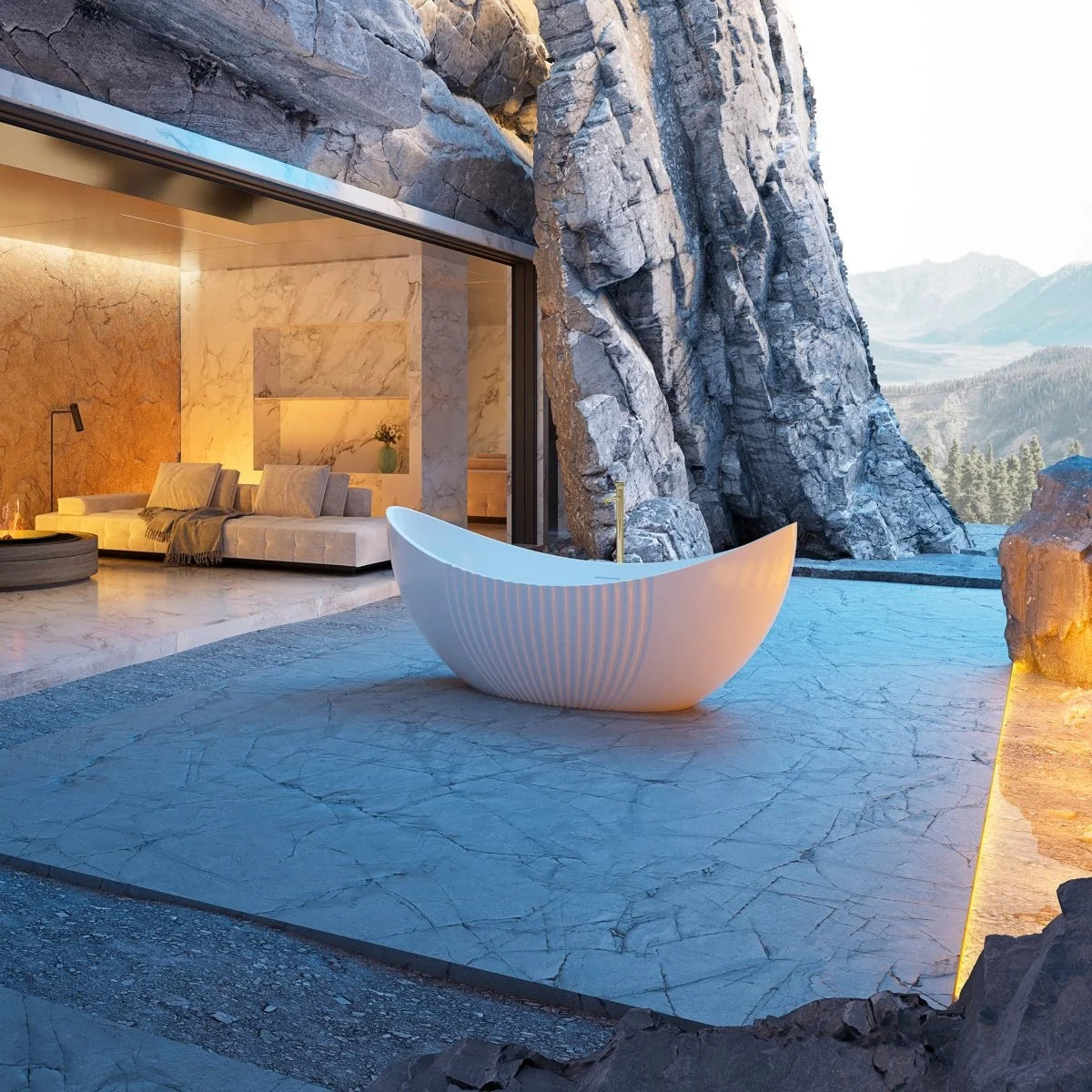 71 Inch MonBlari Acrylic Freestanding Bathtub Fluted