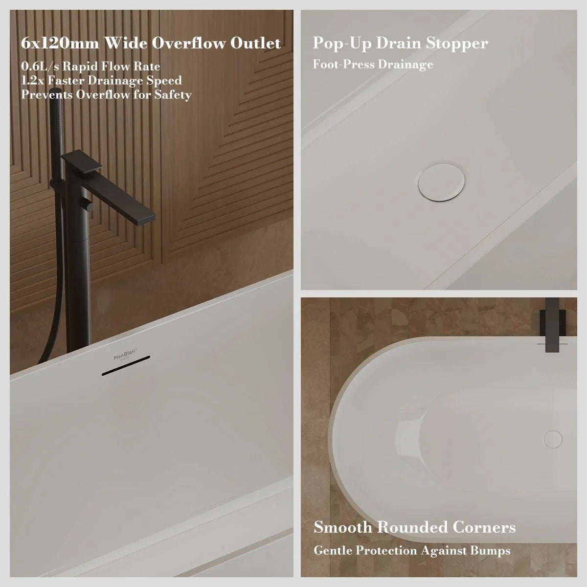 51.2-67.7 Inch MonBlari Acrylic Freestanding Bathtub