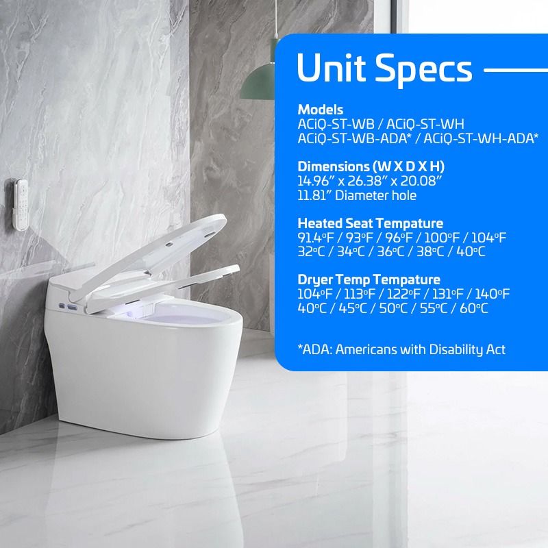 ACiQ Smart Toilet, ADA One-Piece with Bidet, Auto Flush, Heated Seat