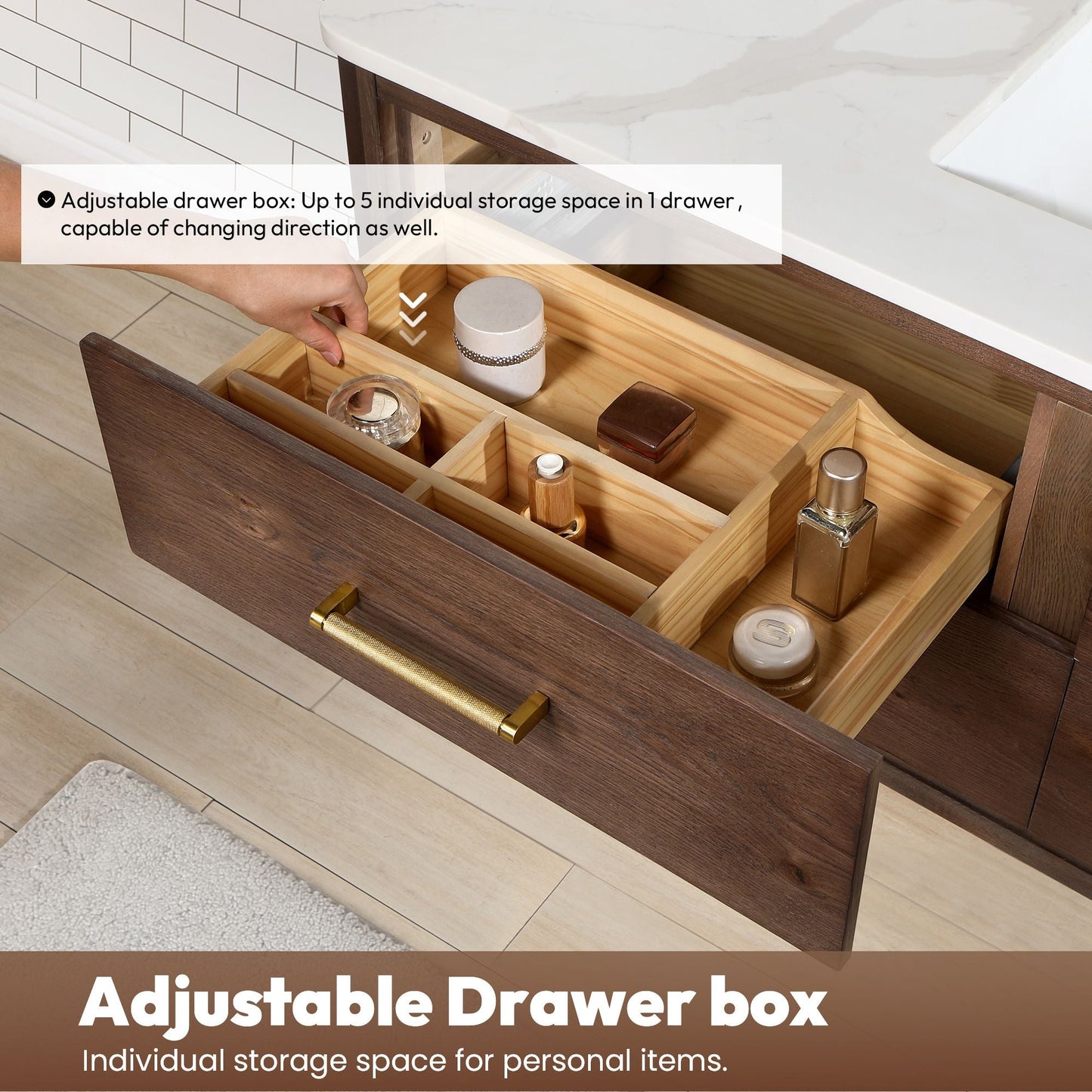 Cristo 55" Floating Single Bath Vanity in Aged Dark Brown Oak with Fish Maw White Quartz Stone Top