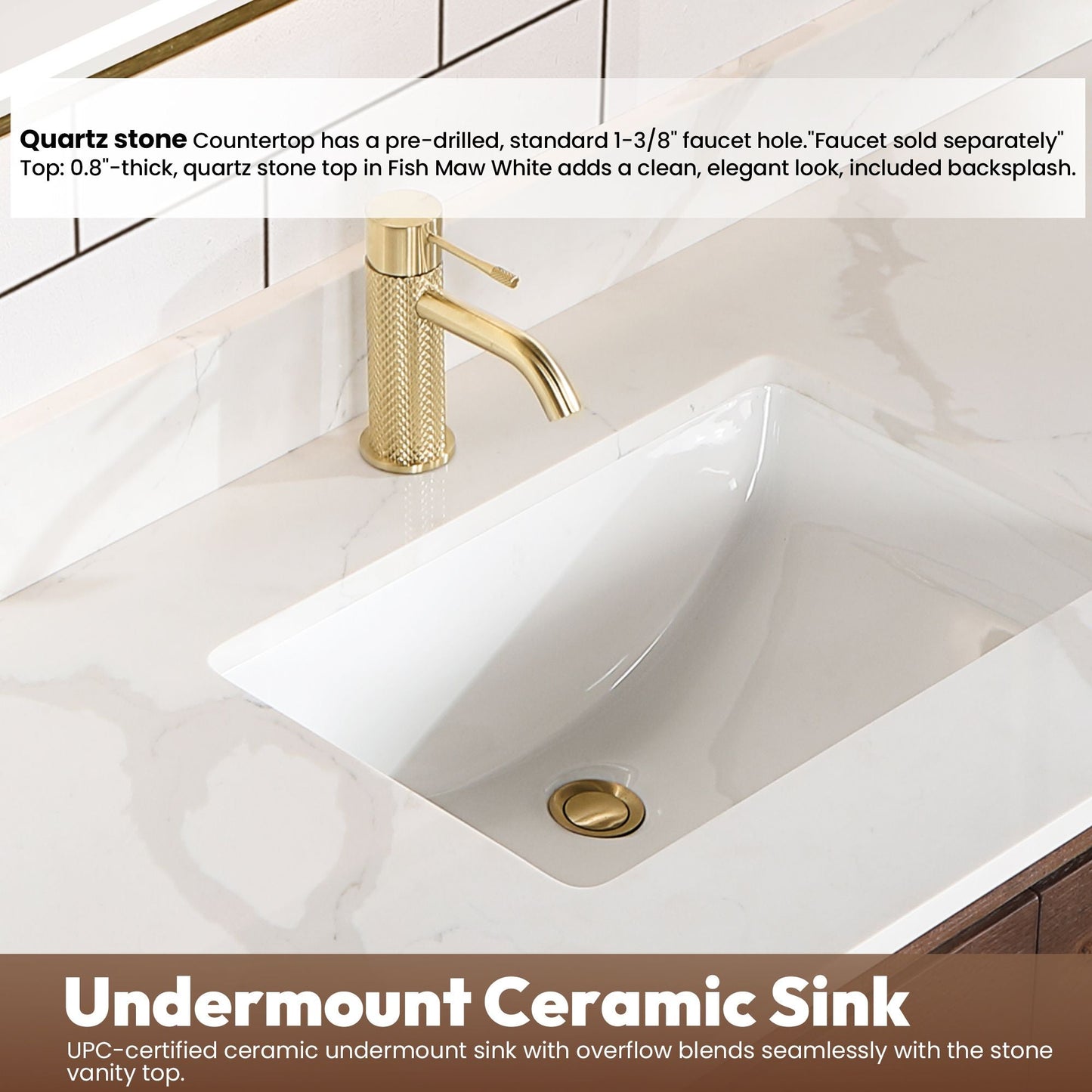 Cristo 55" Floating Single Bath Vanity in Aged Dark Brown Oak with Fish Maw White Quartz Stone Top
